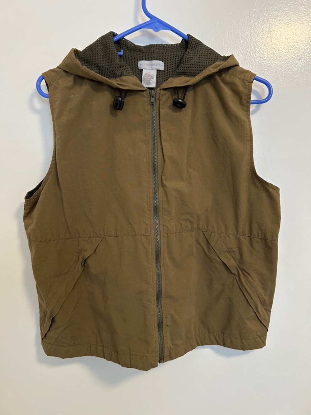 Sporty Northwest Hooded Front-Zip pocket Vest sleeveless hoody top mesh interior